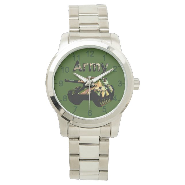 Grönt Khaki Army Tank, Unisex Wristwatch Armbandsur (Framsida)
