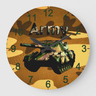 Grönt Khaki Army Tank, Wall Clock Stor Klocka