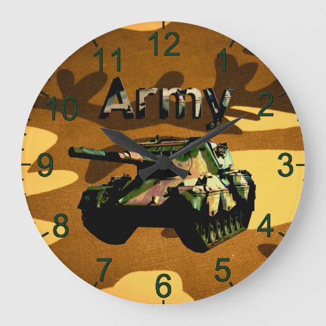 Grönt Khaki Army Tank, Wall Clock Stor Klocka (Framsida)