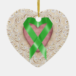 Grönt Kidney Cancer Ribbon från hjärtat - SR Julgransprydnad Keramik