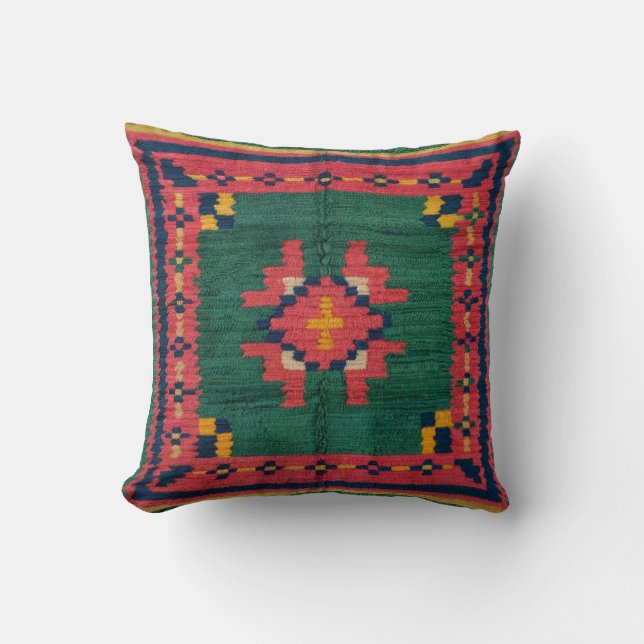 Grönt Kilim Pillows UK: Sofistikerad Östra Kudde (Framsida)