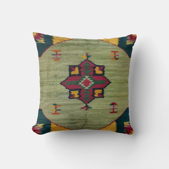 Grönt Kilim Pillows USA: Autentiserat hantverk Kudde (Framsida)