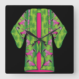 Grönt Kimono Wall Clock Fyrkantig Klocka