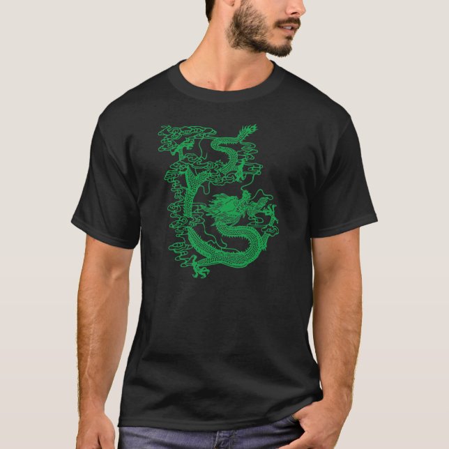 Grönt kinesiska draken tee shirt (Framsida)