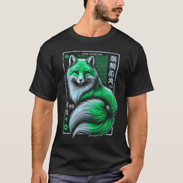grönt Kitsune T Shirt (Framsida)