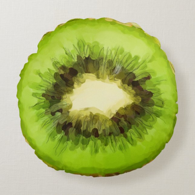 Grönt Kiwi Fruit Rund Kudde (Framsidan)