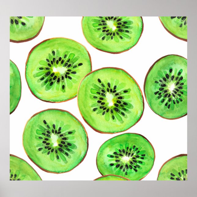 Grönt Kiwi - vattenfärgsuppsättning för frukt Poster (Framsidan)