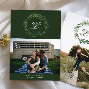 Grönt Klassiskt andningsfoto Monogram 2 foto Julkort