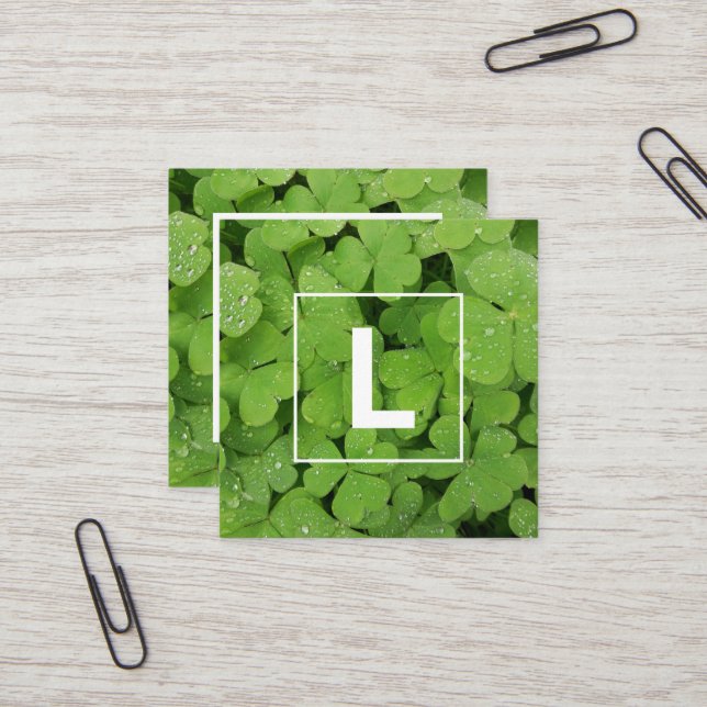 Grönt klöver affärskort fyrkantigt visitkort (Fram/Back In Situ)