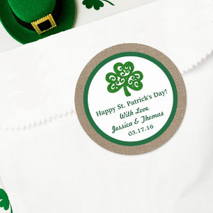 Grönt Klöver & Burlap St. Patrick's Day Runt Klistermärke