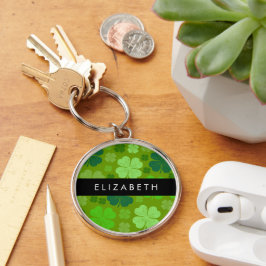 Grönt Klöver, Lucky Klöver, ditt namn Rund Silverfärgad Nyckelring