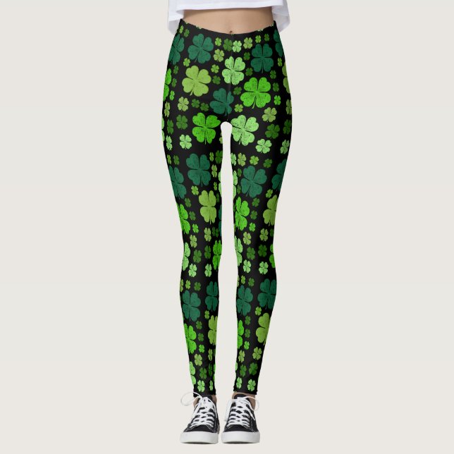 Grönt Klöver, Lucky Klöver, Saint patrick's day Leggings (Framsida)