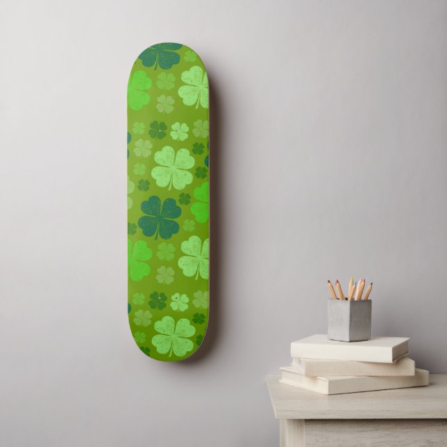 Grönt Klöver, Lucky Klöver, Saint patrick's day Mini Skateboard Bräda 18,5 Cm (Väggkonst)