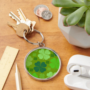 Grönt Klöver, Lucky Klöver, Saint patrick's day Rund Silverfärgad Nyckelring