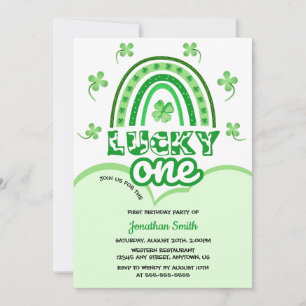 Grönt Klöver Lucky One Rainbow Birthday Inbjudningar