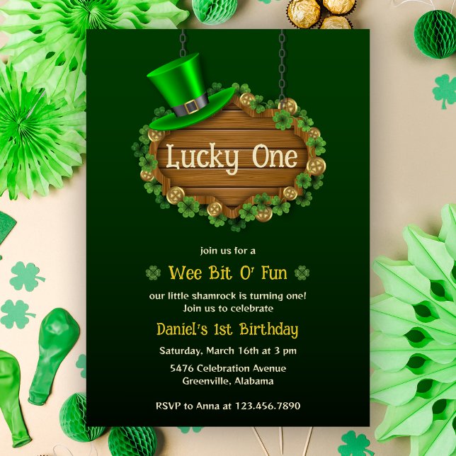Grönt Klöver Lucky One St Patrick's 1st Birthday Inbjudningar (Skapare uppladdad)