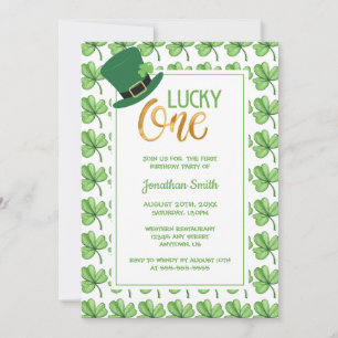 Grönt Klöver Lucky One St Patrick's Barns födelsed Inbjudningar