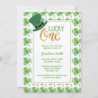 Grönt Klöver Lucky One St Patrick's Barns födelsed Inbjudningar