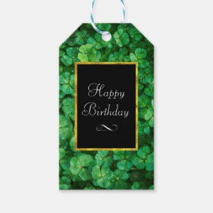 Grönt Klöver med FAUX Gold Foil Ram Birthday Presentetikett