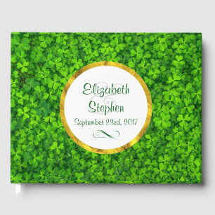 Grönt Klöver med FAUX Gold Foil Ram Bröllop Gästböcker