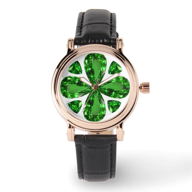 Grönt Klöver Mönster Armbandsur (Framsida)