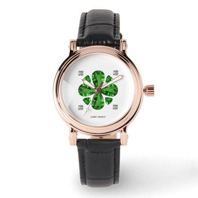 Grönt Klöver Mönster Armbandsur (Framsida)