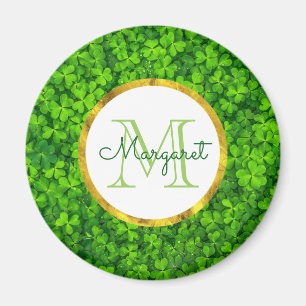 Grönt Klöver och Faux guldgolv & Monogram Magnet