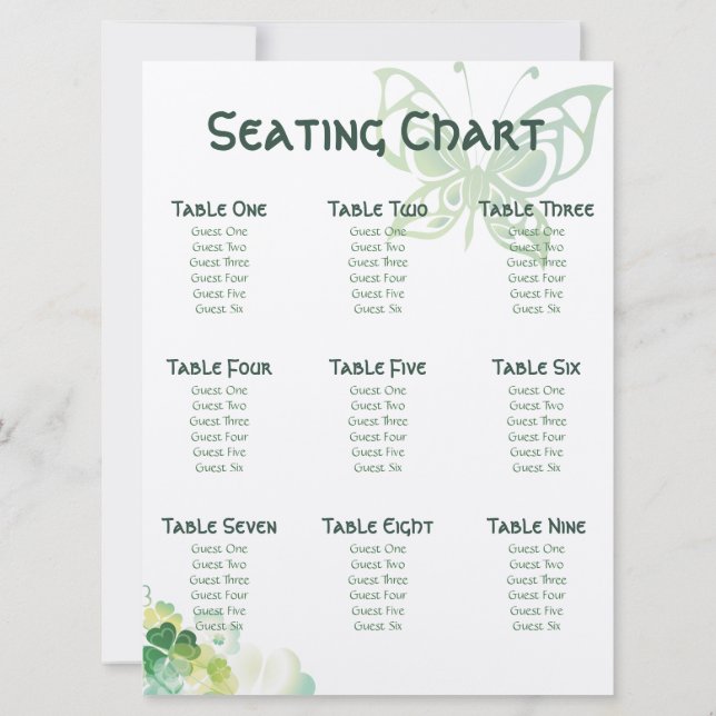 Grönt Klöver och Fjärilshörnets Placeringsplan Inbjudningar (Baksida)