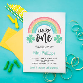 Grönt Klöver & Rainbow Lucky en första födelsedag Inbjudningar