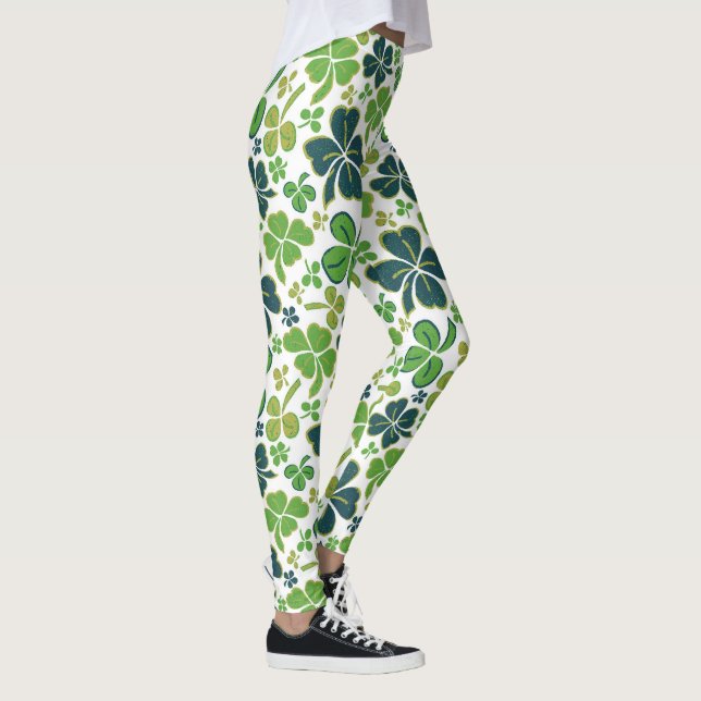Grönt Klöver Shamrock Mönster St. Patrick's Day  Leggings (Höger)