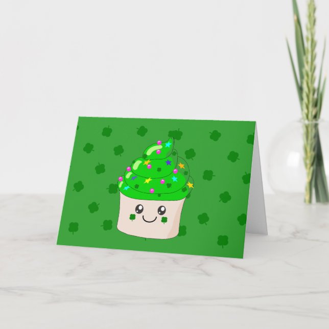 Grönt Klöver St patricks day Cute Cupcoa Kort (Framsida)