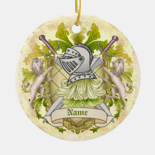 Grönt Knight Family Crest-efternamn Julgransprydnad Keramik