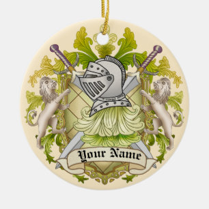 Grönt Knight Family Crest Surname-ornament Julgransprydnad Keramik