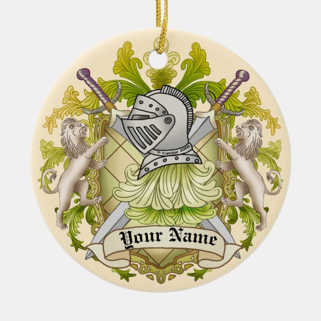 Grönt Knight Family Crest Surname-ornament Julgransprydnad Keramik (Framsidan)