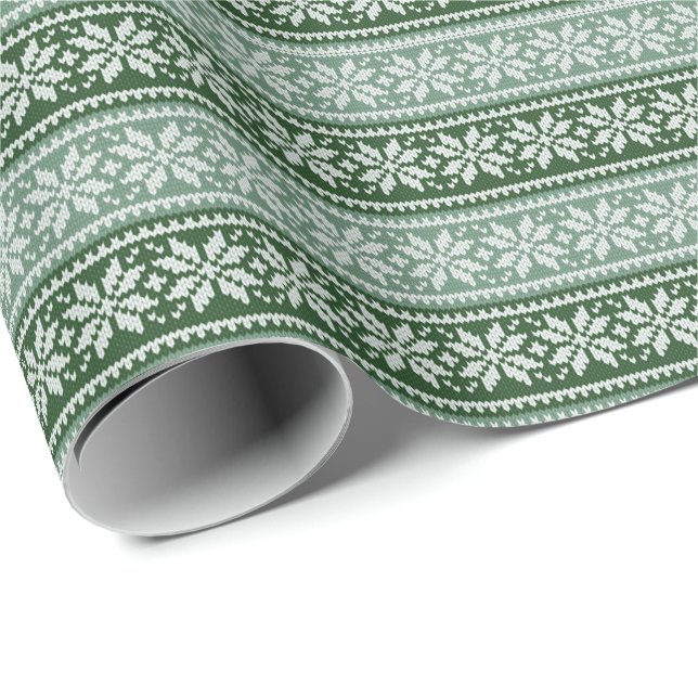 Grönt Knjutad jul Snowflake Ugly Sweater Presentpapper (Rullad Hörn)