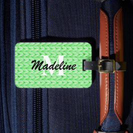 Grönt Knsigned Luggage Tag + Namn, Monogram Bagagebricka
