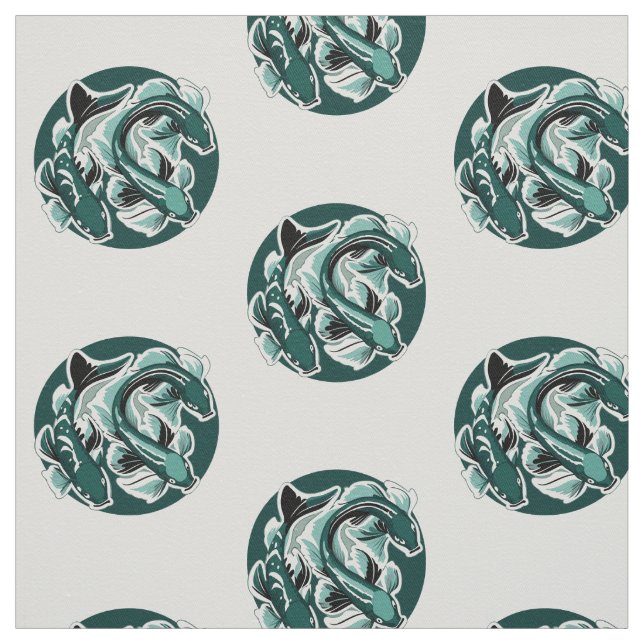 Grönt Koi Fabric Tyg (Provkarta)