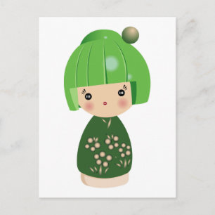Grönt Kokeshi Triplet-vykort Vykort