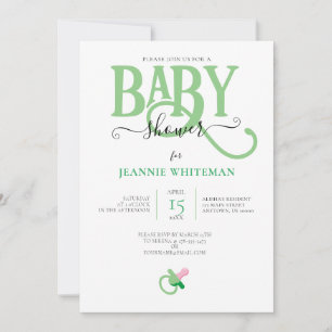 GRÖNT KÖN NEUTRAL BABY SHOWER MED NAPPAR INBJUDNINGAR