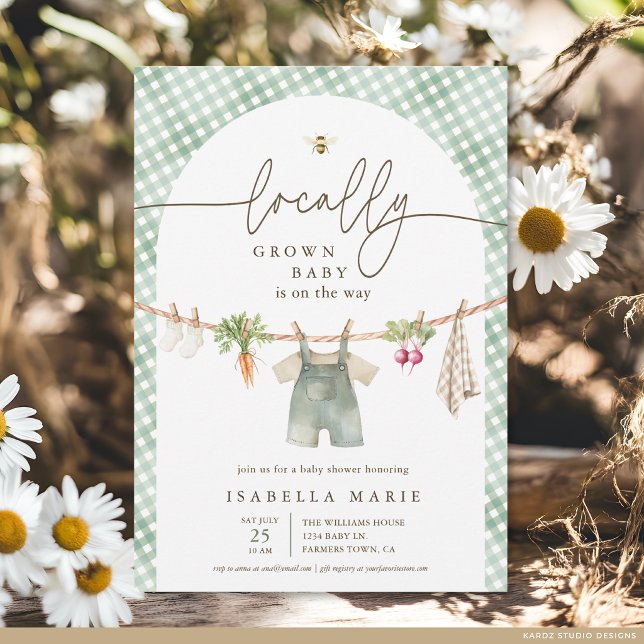 Grönt Könsneutralt Lokalt Odlat Bebisdopp Inbjudningar (The front of the baby shower invite is shown at 5x7-inch size. Choose paper, + corner style.)
