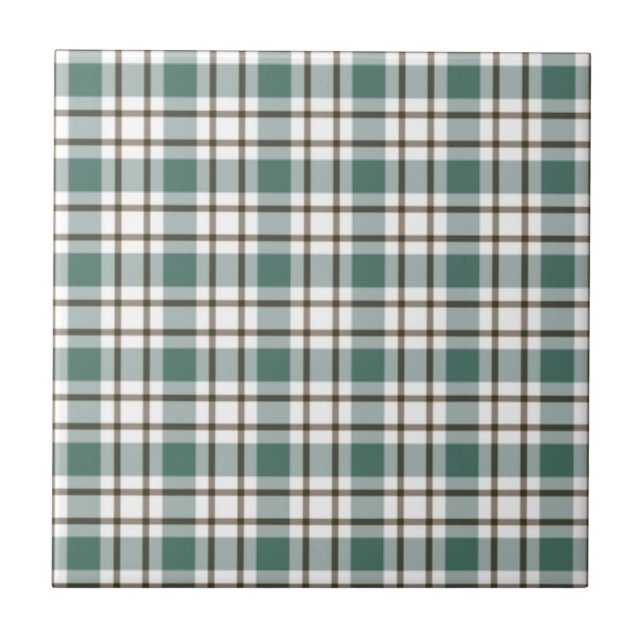 grönt kontrollerad lätt tartan mönster kakelplatta (Framsidan)