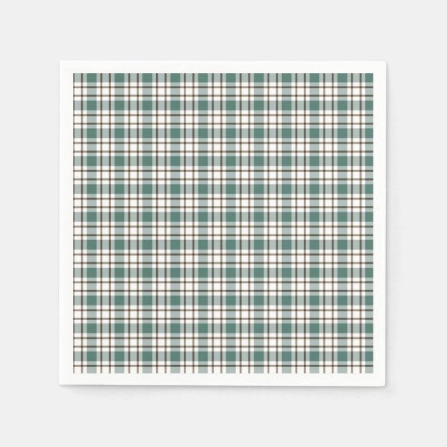 grönt kontrollerad lätt tartan mönster pappersservett (Framsidan)