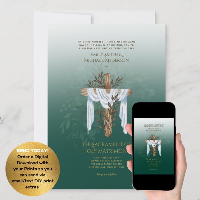 Grönt Kor katolsk nuptialmassa Bröllop Inbjudningar (Skapare uppladdad)