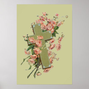 Grönt Kor med Rosa blommor Poster