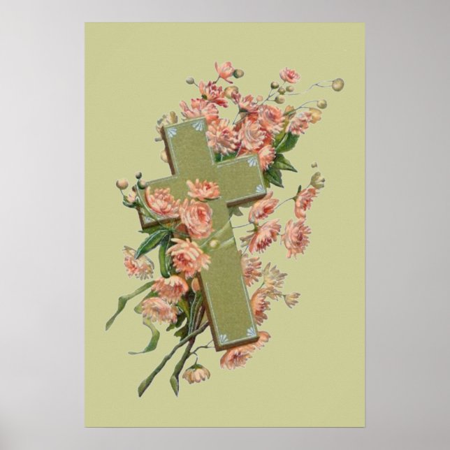 Grönt Kor med Rosa blommor Poster (Framsidan)