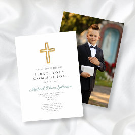 Grönt Kor Photo Boy First Communion Inbjudningar