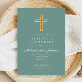 Grönt Kor Religiösa Boy First Communion Inbjudningar