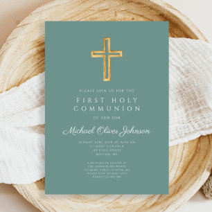 Grönt Kor Religiösa Boy First Communion Inbjudningar