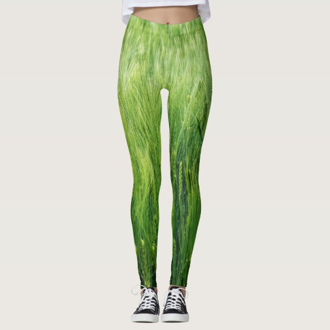 Grönt korn fält, vår closeup. leggings (Framsida)