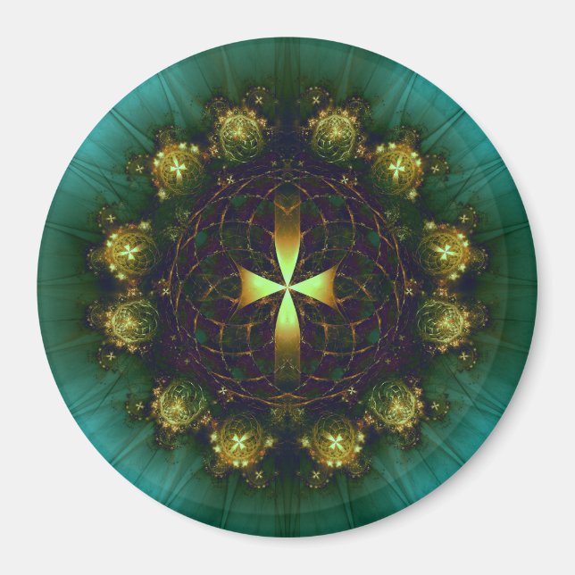 Grönt Kors Mandala Magnet (Framsidan)